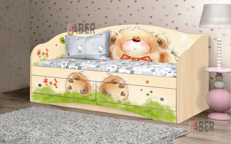 Кровать-диван Мишка с букетом с ящиками 70х140 см. Вальтер - Фото