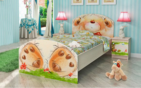 Ліжко Ведмедик з букетом з шухлядами - Фото